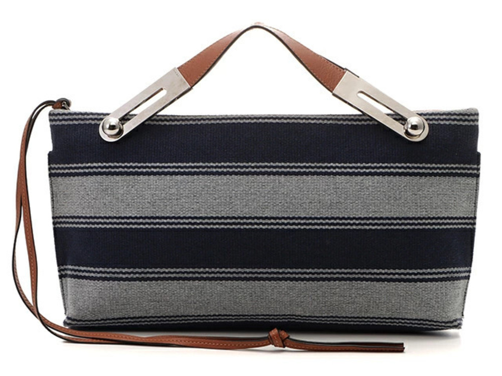 Loewe Missy Shoulder Bag Navy Blue Brown Calfskin Canvas SJ